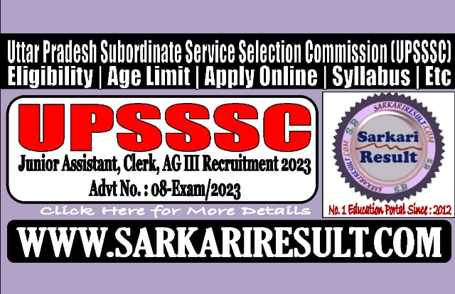 Sarkari Result UPSSSC Junior Assistant Clerk AG III Online Form 2023